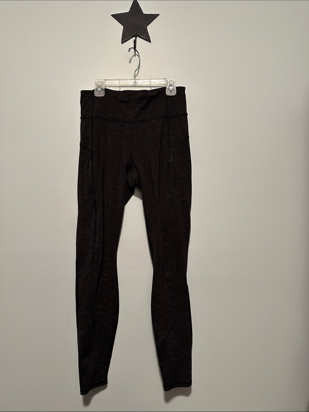 Black on black camo Athleta High-Waist Active Leggings with two zipper pockets